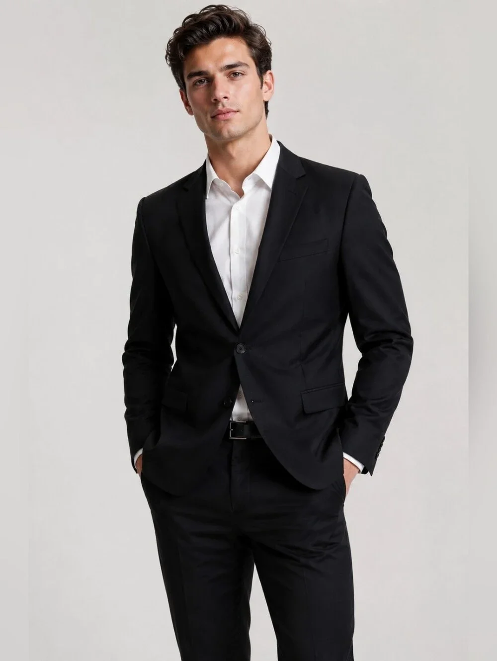 Structure Slim Fit Black Suit Jacket Blazer Size L Modern Formal 2 Button Prom